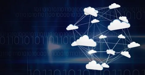 3D cloud connected icons with blue technology code background Stockillustratie