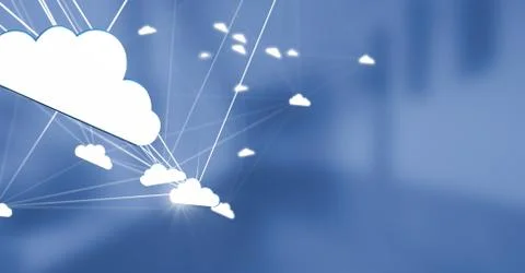 3D cloud connected icons with blue background 写真素材