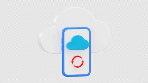 3D Cloud Data Sync with Smartphone Animation, Alpha Channel Stock Footage 313993552