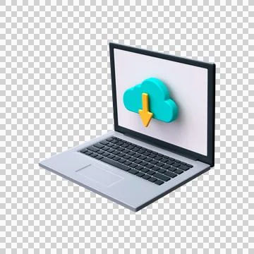 3d cloud download icon. Cloud data storage in a laptop Stock Illustration