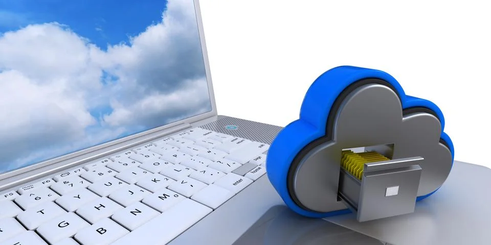 3D Cloud Drive Icon on computer Stock Illustration
