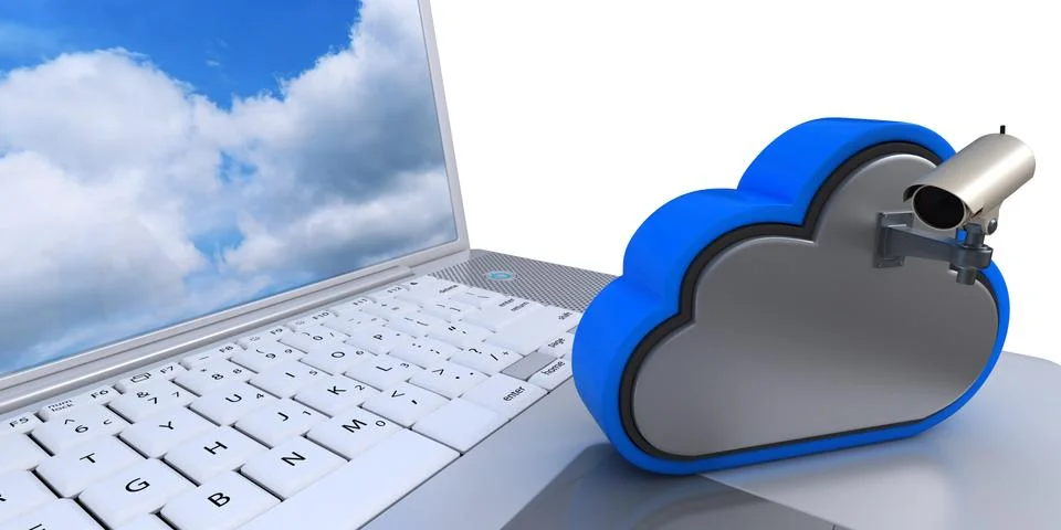 3D Cloud Drive Icon on computer 库存插图