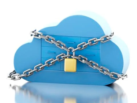 3d Cloud with file storage and padlock. 스톡 일러스트
