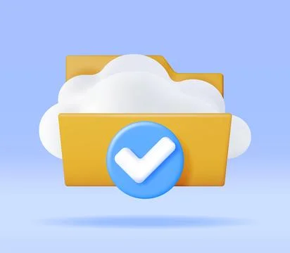 3D Cloud in Folder with Checkmark 스톡 일러스트
