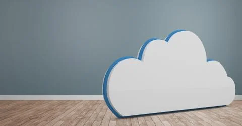 3D Cloud icon on floor in room Stock Photos