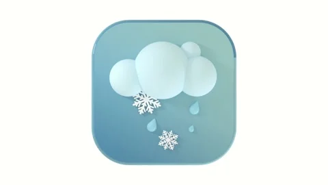 3D cloud icon with raindrops and snowflakes on a gray button Stock Footage 230776041