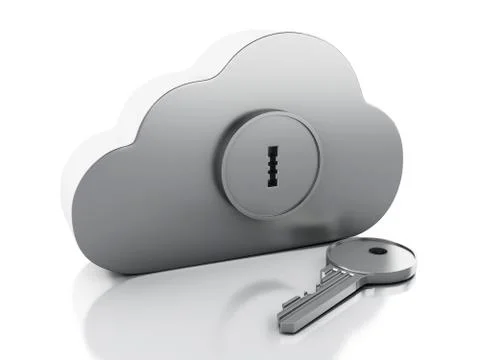 3d cloud with key on white background. 스톡 일러스트