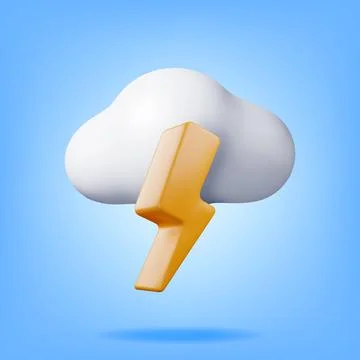 3D Cloud with Lightning Icon Isolated Stock Illustration