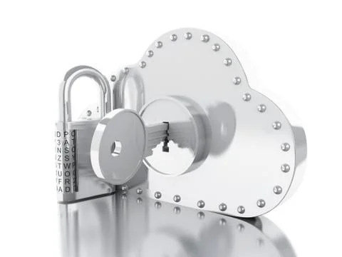 3d cloud locked by key on white background. Stock Illustration