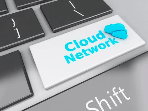 3d cloud network on computer keyboard. cloud computing concept Illustrazione stock