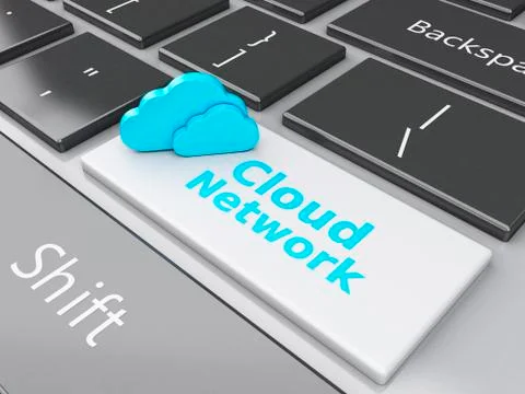 3d cloud network on computer keyboard. cloud computing concept Stock Illustration
