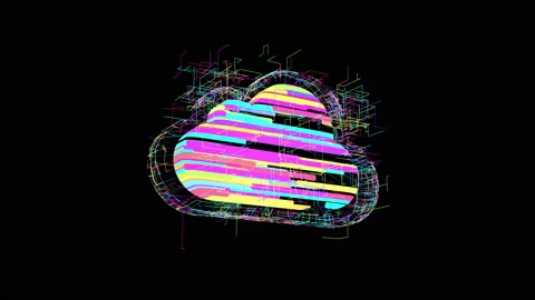 3D cloud object with animated surface in holographic colours and geometric noise Stock Footage 231438511
