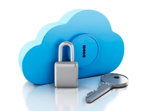 3d cloud with padlock and key. Stockillustratie