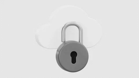 3D Cloud Security Animation with Padlock and Checkmark, Alpha Channel Stock Footage 313993435