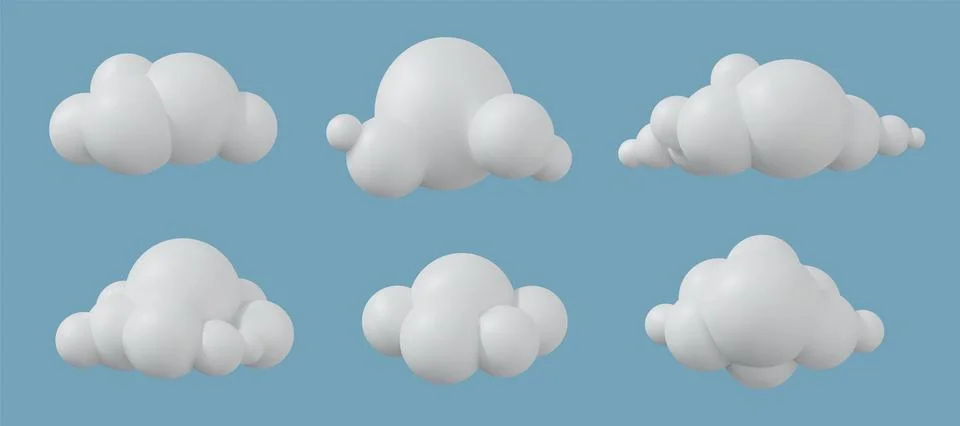 3d cloud. Sky cartoon icon, white cotton balloon on blue cute shape. Soft circle Stock Illustration