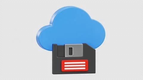 3D Cloud Storage with Floppy Disk Data Transfer Animation, Alpha Channel Stock Footage 313993446