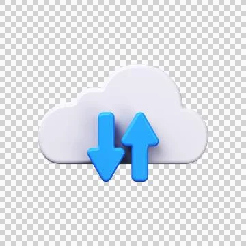 3d cloud technology icon. Cloud with down and up arrows Stock Illustration