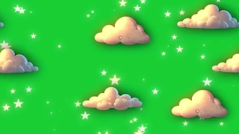 3d Clouds Moving On Green Screen Background. Glowing Stars And Clouds 스톡 동영상 283460060