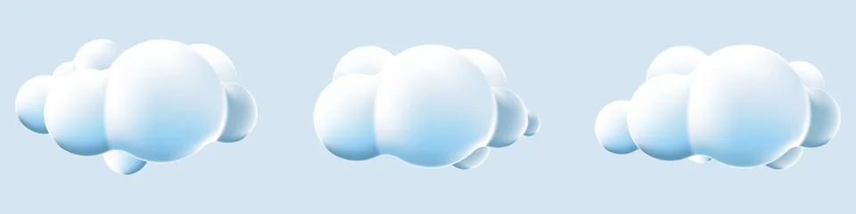 3d clouds set isolated background. Render soft round cartoon fluffy clouds .. Stock Illustration