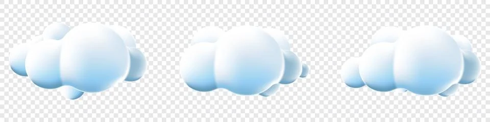 3d clouds set isolated background. Render soft round cartoon fluffy clouds .. Stock Illustration