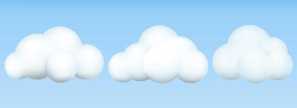 3d clouds set. Realistic clouds icons. 3d geometric shapes. Vector illustrati Stock Illustration