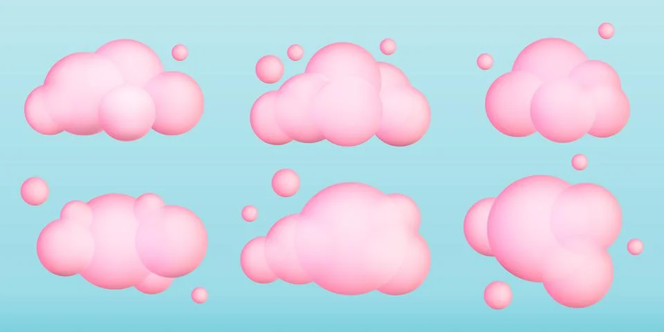 3d clouds set. Realistic clouds icons. 3d geometric shapes. Vector illustrati Stock Illustration
