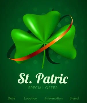 3d clover leaf. Happy St. Patric's day. Special offer banner. Stock Illustration