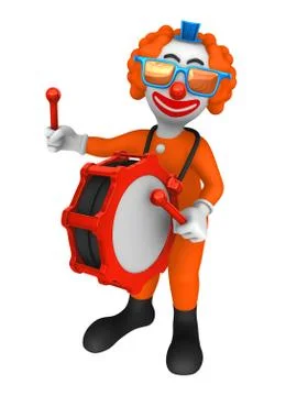 3d clown drums on a drum Stock Illustration