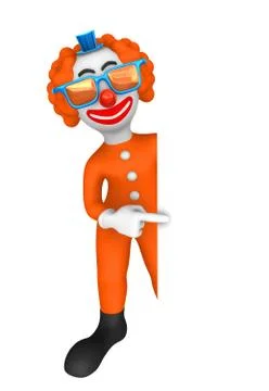 3d clown pointing to empty board. Stock Illustration