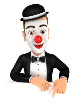 3d clown pointing to empty wall Stock Illustration