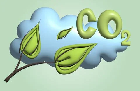 3d CO2 render, global warming concept design on light green background Stock Illustration