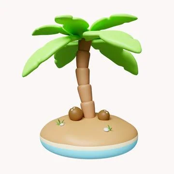 3d Coconut trees on beach sand , Summer vacation concept. summer vacation and Stock Illustration