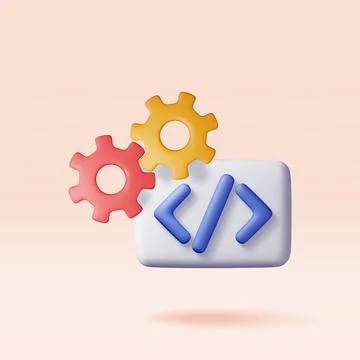 3d code icon and gear cogwheel isolated. Stock Illustration