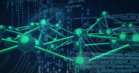 3D code streams scrolling making lattice rotating and growing with nodes pulsing Stock Footage 318194353