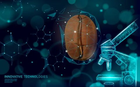 3D coffee bean realistic caffeine molecule. Low poly modern cafe processing 库存插图