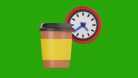 3D Coffee Break Time Icon Animation | Color Key Effect Stockbeeldmateriaal 311601738
