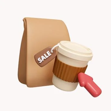 3d coffee with click mouse. order food online. food delivery. icon isolated on Stock Illustration