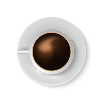 3D Coffee mug. Realistic top view cup on plate with americano hot drink. White Stock Illustration