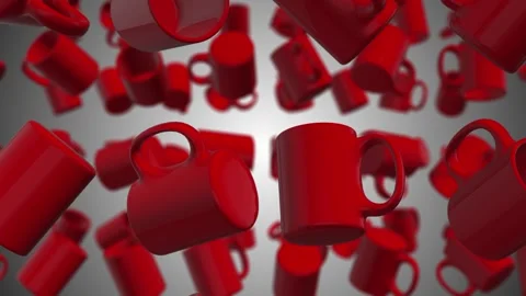 3D Coffee Mugs Falling Animation. Red Color Mugs. 4K Stock Footage 277136736