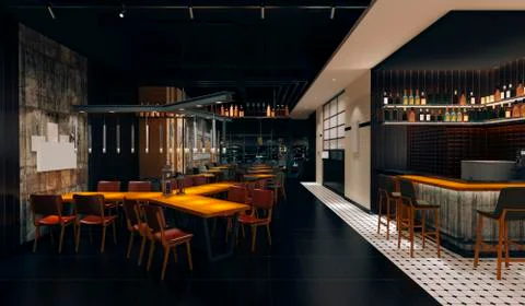 3d coffee pub loft style, interior render Stock Illustration