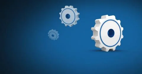 3D cogs icon with blue background Stock Illustration