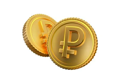 3d coin of the digital ruble. Cryptocurrency of Russia. Isolated gold coins on a Stock Illustration
