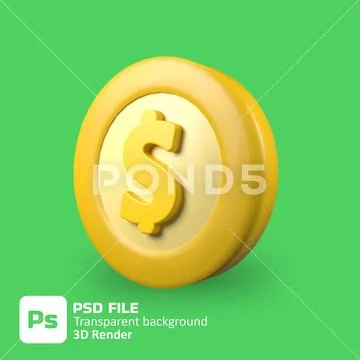 3d Coin dollar icon PSD Template