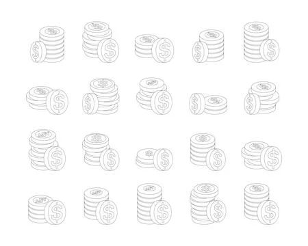 3D Coin Stack Icons Set Stock Illustration
