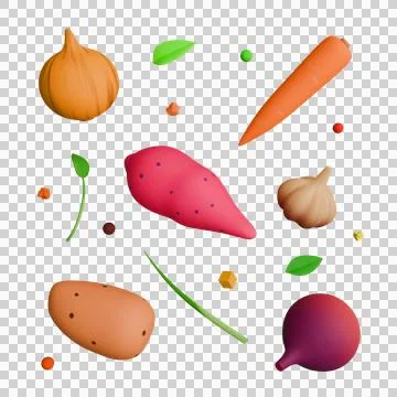 3d collection of various organic vegetables. 3d rendering Stock Illustration