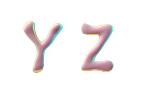 3d collection vector of letters Y,Z in holographic pink color with rainbow Stock Illustration