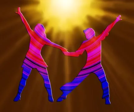 3d color and spotlight dancing couple 70s Stock Illustration