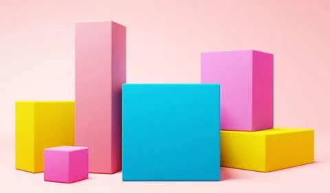 3d color cube studio display scene with on pink background. Stock Illustration