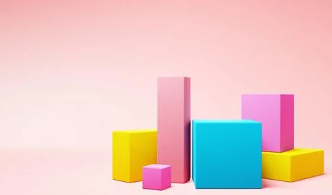 3d color cube studio display scene with on pink background. Stock Illustration
