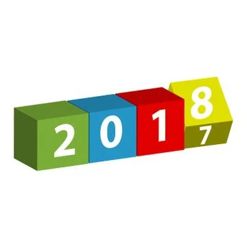 3D color cube with text 2018 isolated on white background. Stock Illustration
